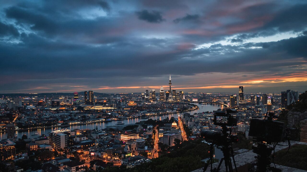 Night cityscape view from a photographer's perspective.