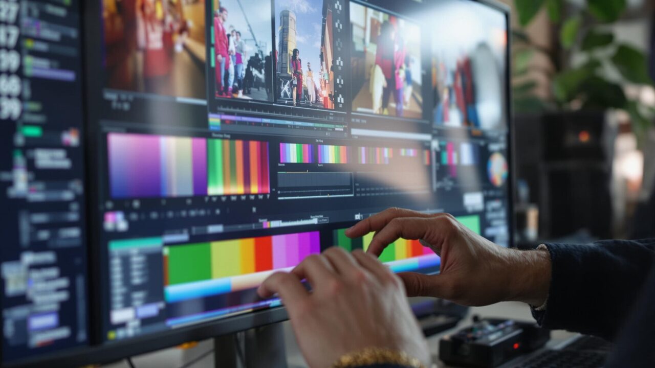 Video editor working on color grading.